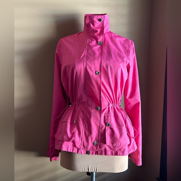 Petite Ralph Lauren Bright Pink Silver Hardware Utility Rain Jacket - Picture 4 of 9